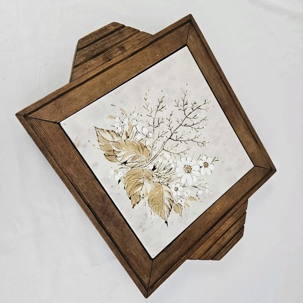 Wildflower Charcuterie Cheese Board Wood Italian Tile 1970s Vintage MCM Boho